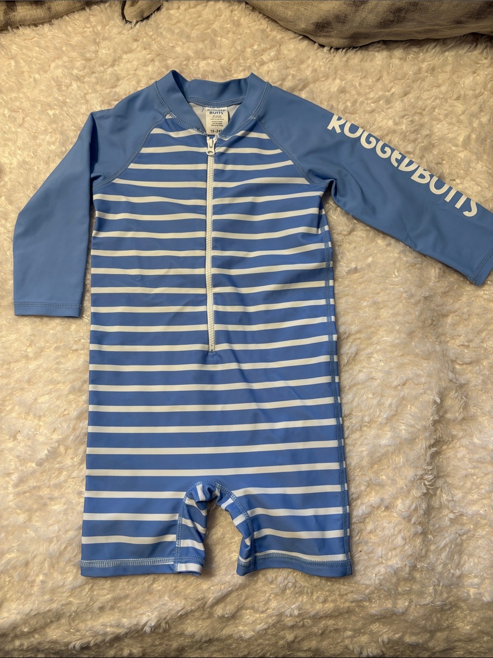 Rugged Butts Blue Stripe Long-Sleeve Rash Guard Swim Suit 18-24M